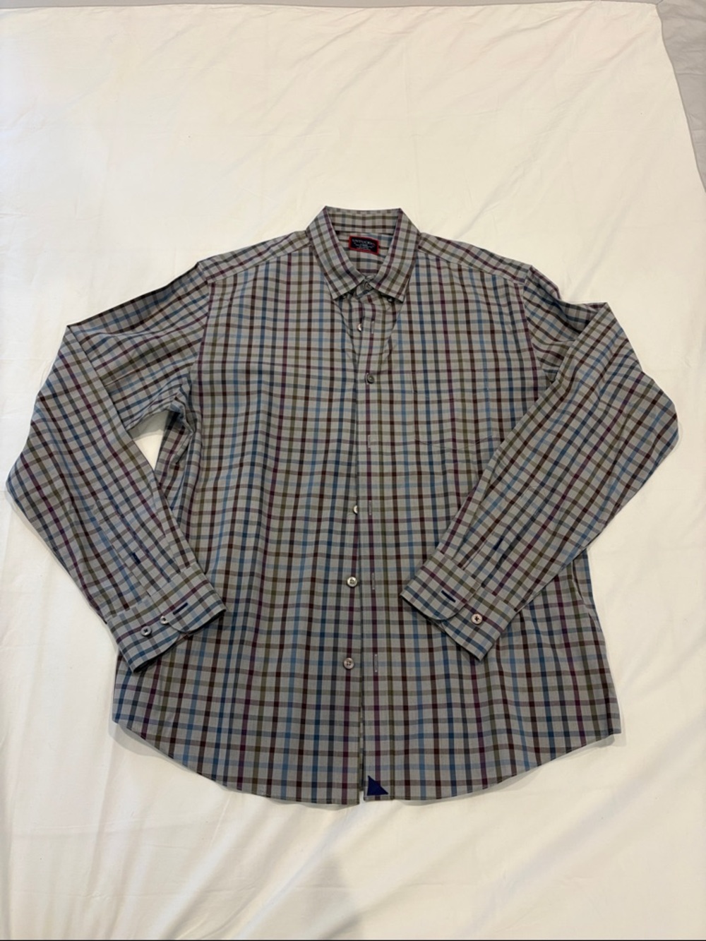 UNTUCKit Men's Plaid Button-Up Shirt in Burgundy Blue and Gray